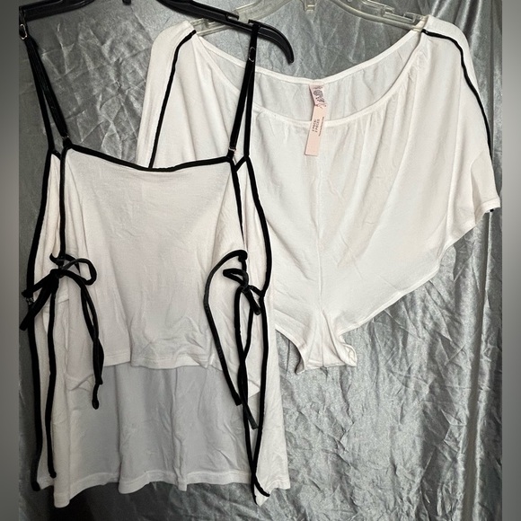 Victoria's Secret NWTs White w/ Black Trim Cami Set Size XL Adjustable Bow ties - Picture 7 of 10